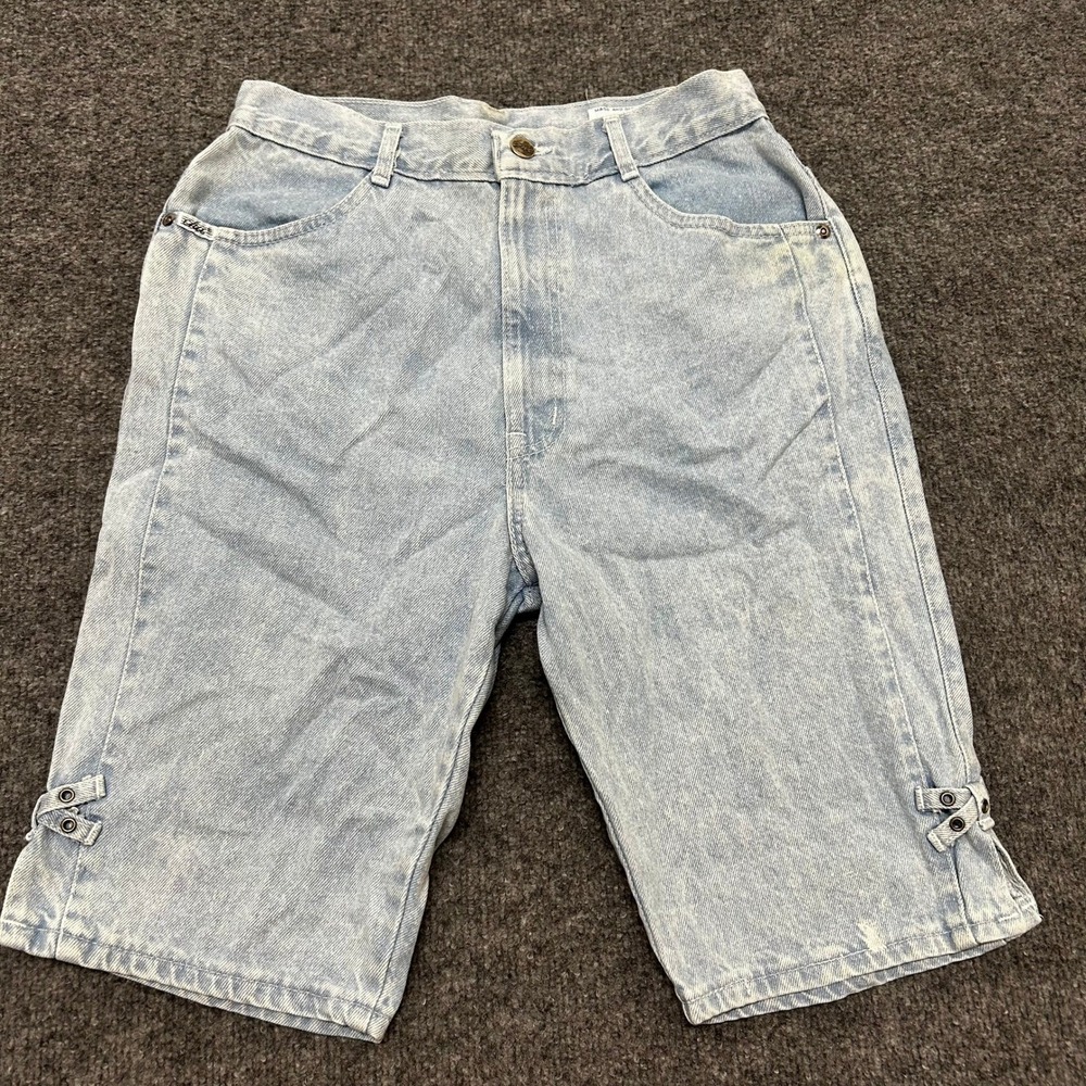 Chic Shorts Womens Size 11 Blue Acid Wash High Waisted Grommet Lace Up Denim USA